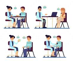 An Illustration Picture Of Two People Talking At A Table Going To Create An Agreement For Work